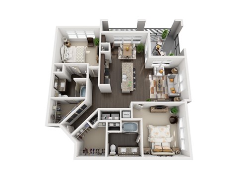 Floor plan for 2 beds, 2 baths, 1307 sqft